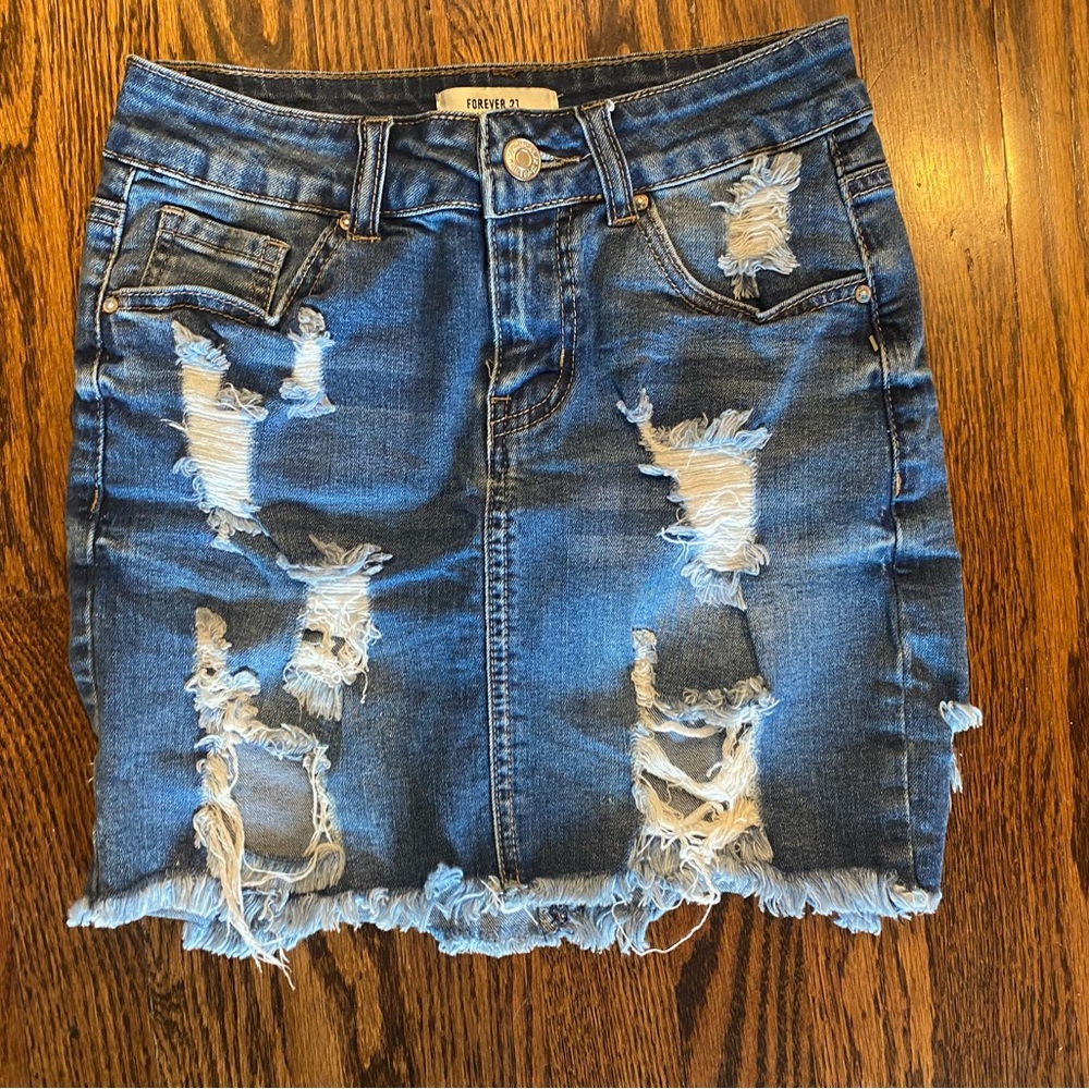 Forever 21 Distressed Denim Mini Skirt Size 24